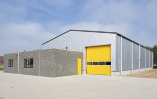 steel storage building with flat roof office at from endwall