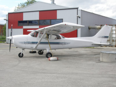airplane hanger with wide bi-fold doors