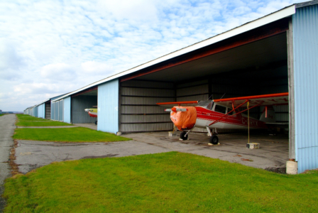 steel aircraft hanger with wide opening doors