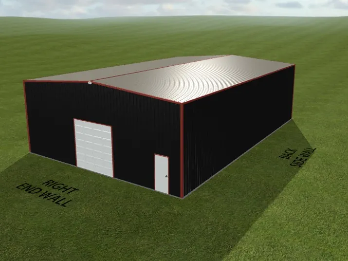 3D design of a black steel garage with red trim