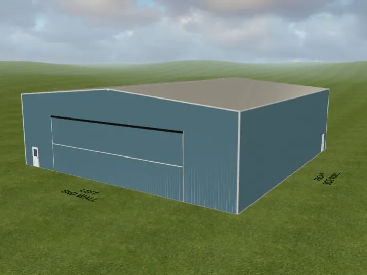 3D Builder template: 80x80x24 steel hangar with a wide hangar door