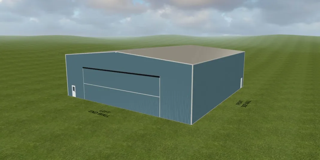 3D design of an 80x80x24 steel hangar with a wide hangar door