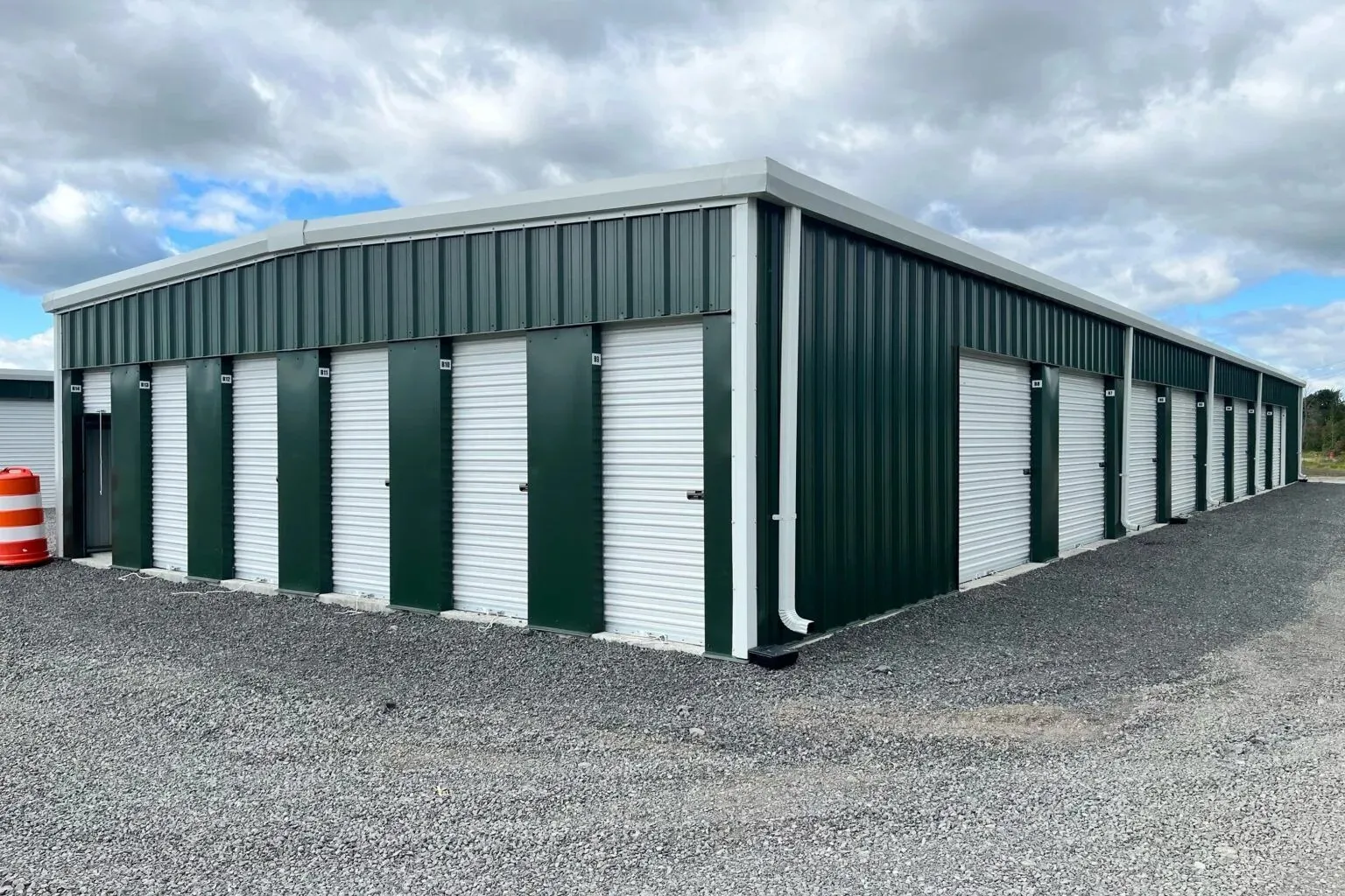 Multi-row steel mini-storage facility in Deseronto, Ontario, supplied by Global Steel Buildings