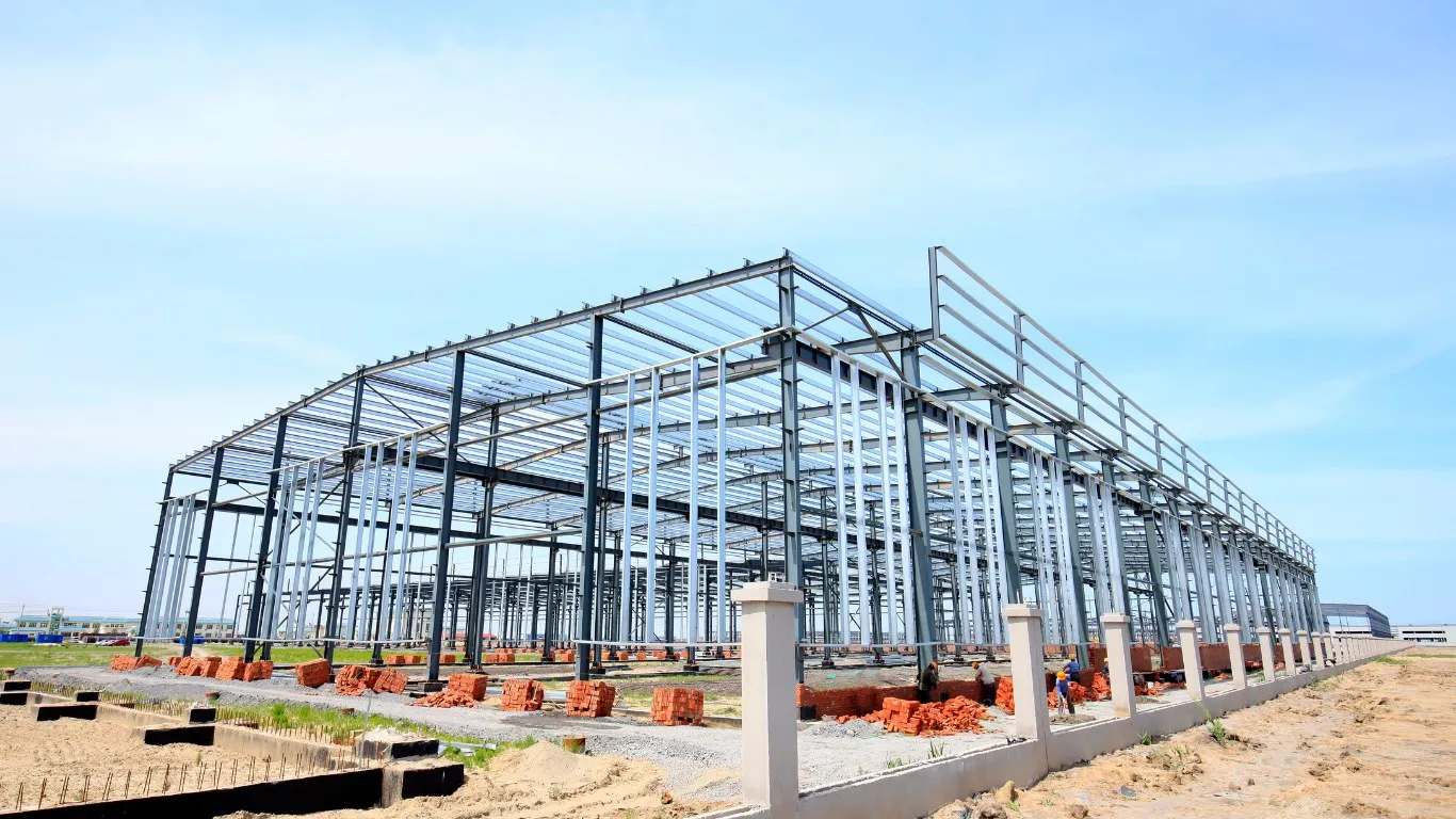 Pre-engineered steel frame ready for wall and roof panels