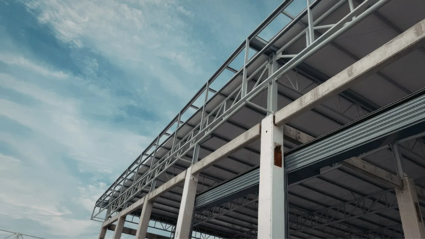 Steel building frame against the sky